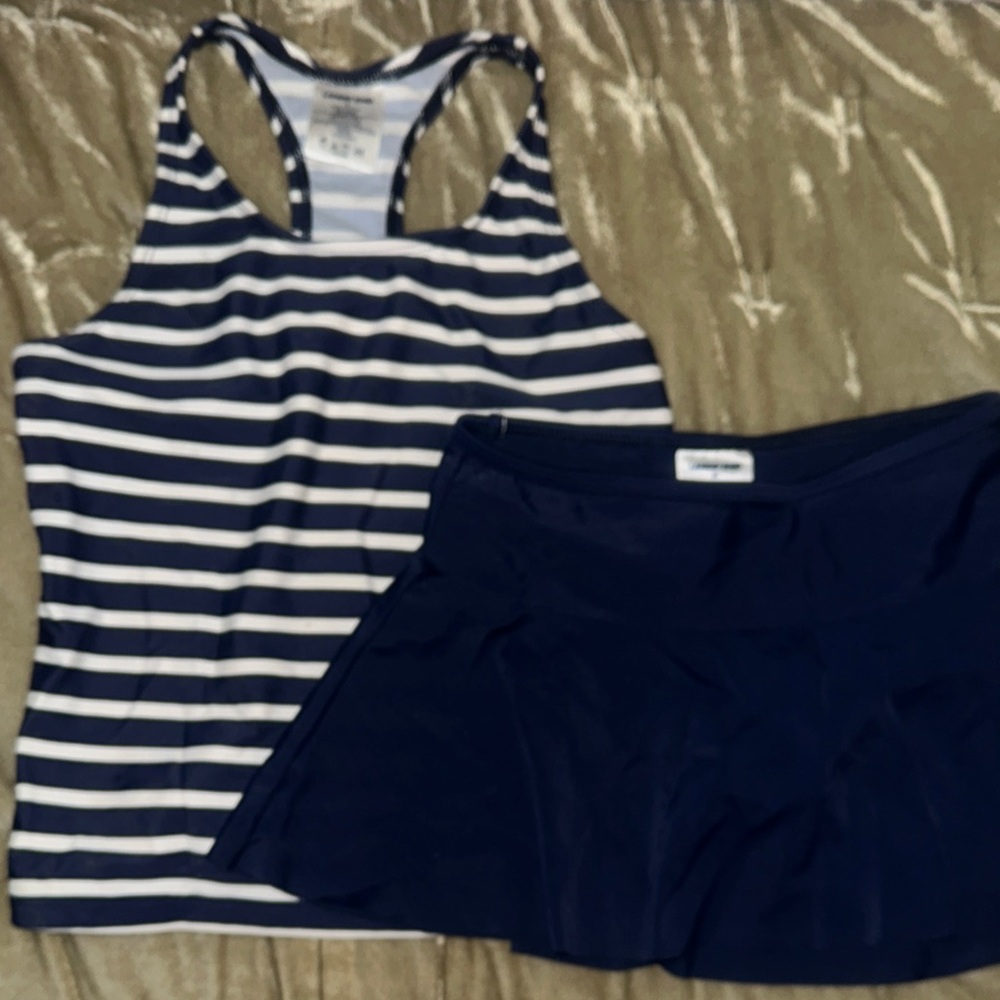 Navy and White Striped Tank Top and Skirt Set Size 8 8S - Sailor Swim Tankini